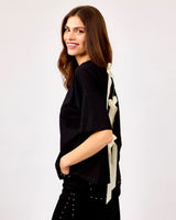 Black & White Ribbon Open Back T-Shirt