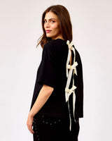 Black & White Ribbon Open Back T-Shirt