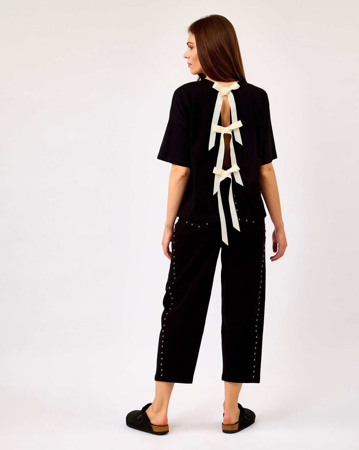Black & White Ribbon Open Back T-Shirt