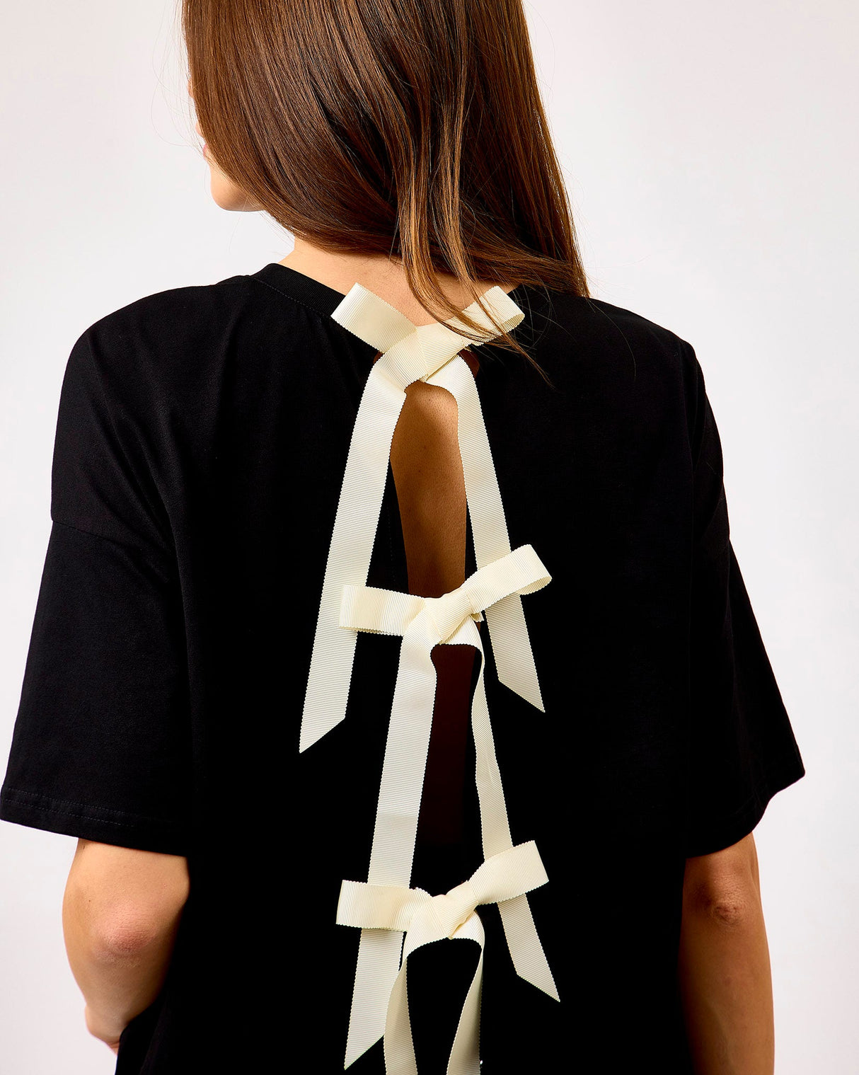 Black & White Ribbon Open Back T-Shirt