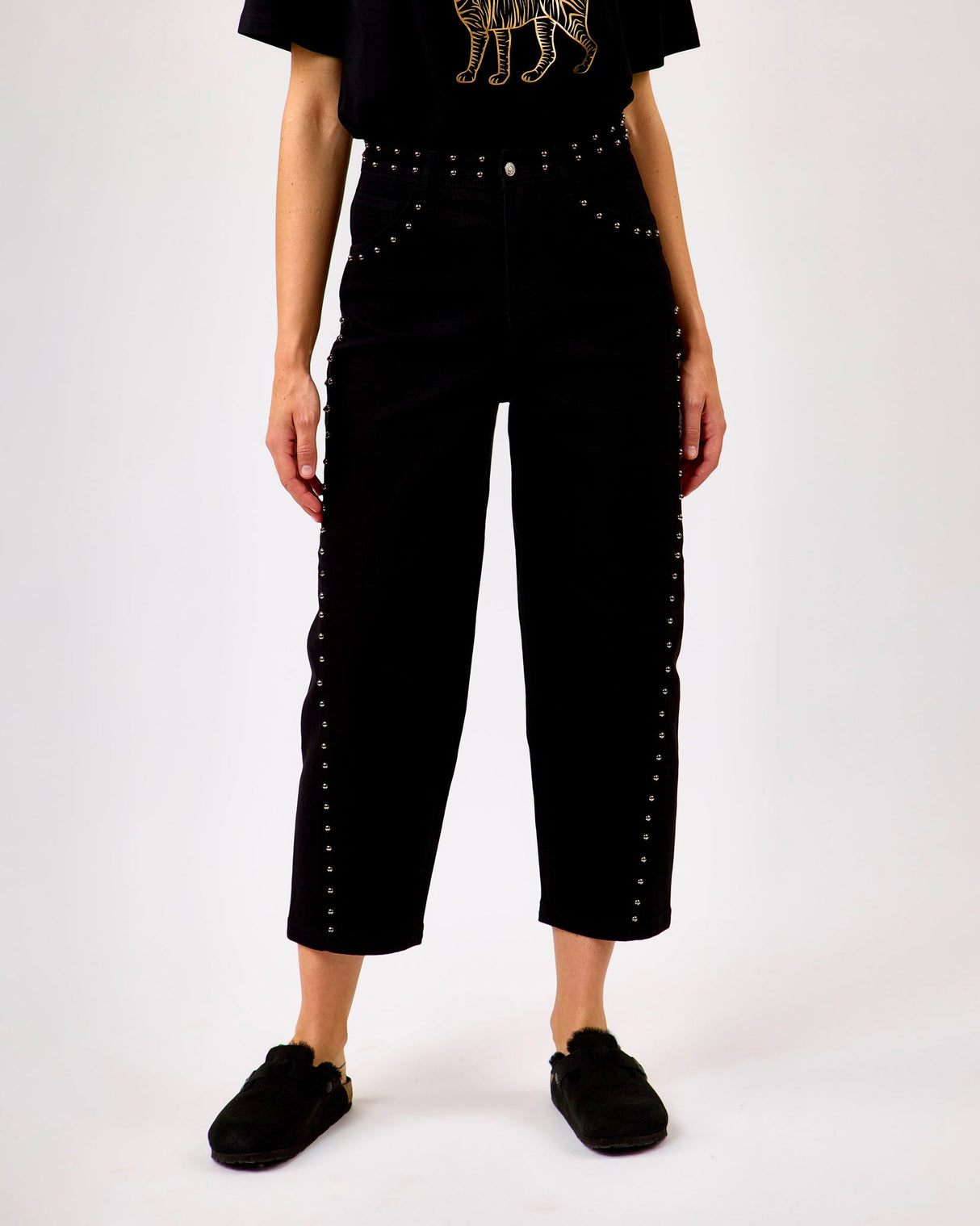 Black-Denim-Studded-Barrel-Jeans