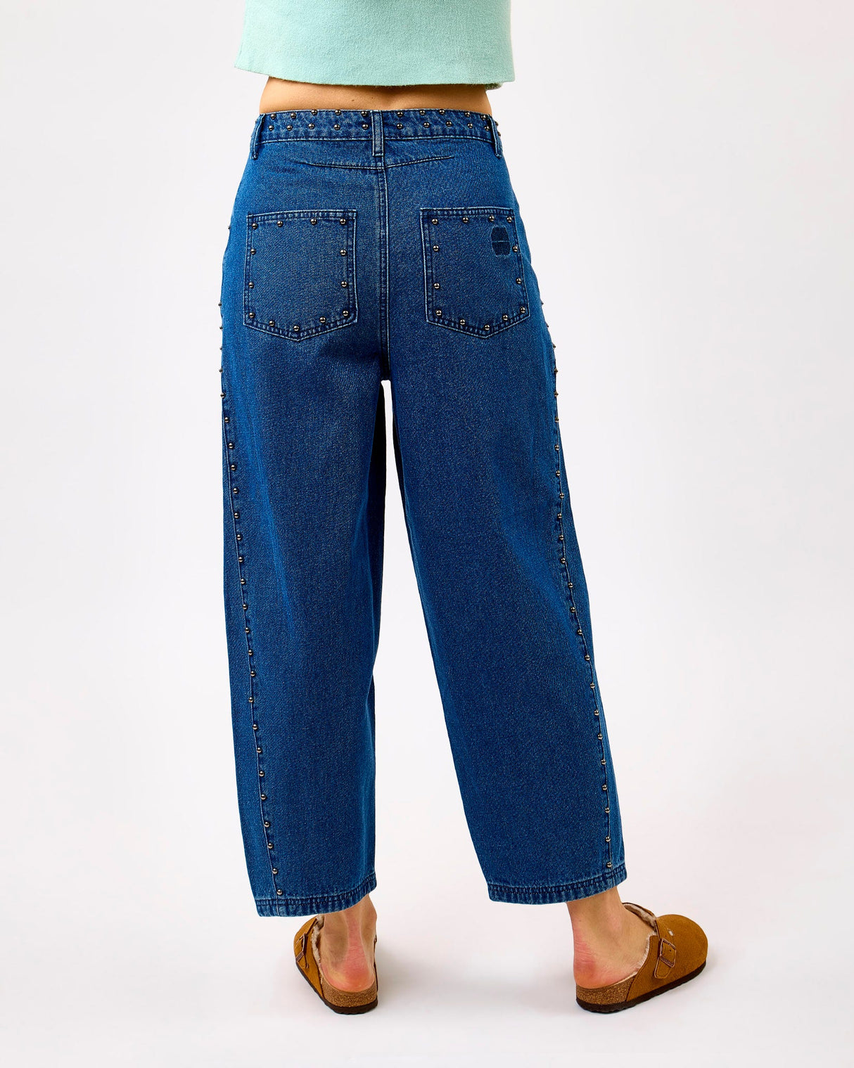 Blue Studded Barrel Jeans
