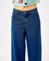 Blue Studded Barrel Jeans