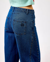 Blue Studded Barrel Jeans