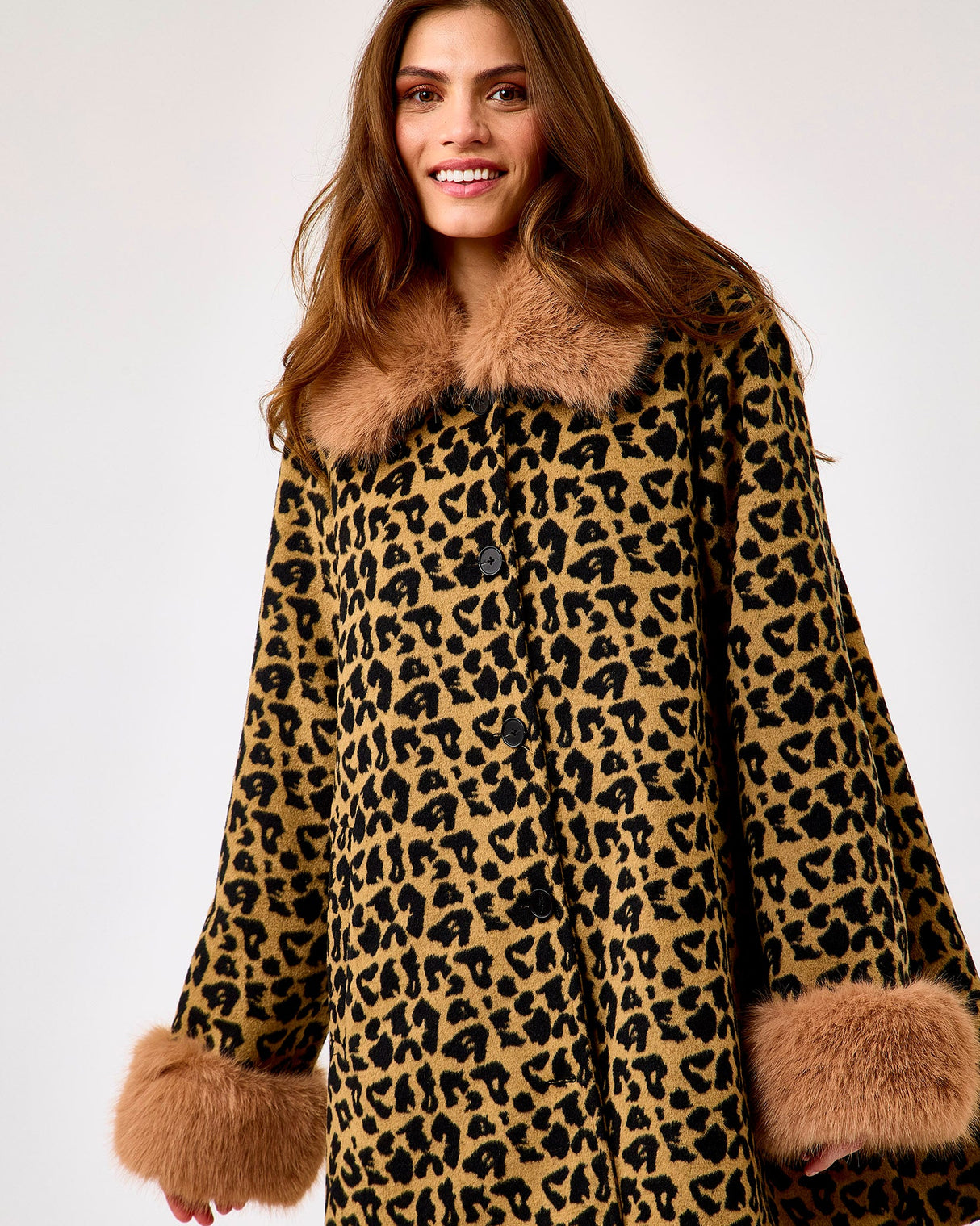 Leopard-PrintFaux-Fur-Trim-Coat