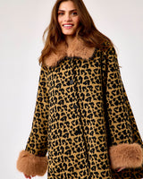Leopard-PrintFaux-Fur-Trim-Coat