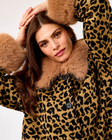Leopard Print & Faux Fur Trim Coat