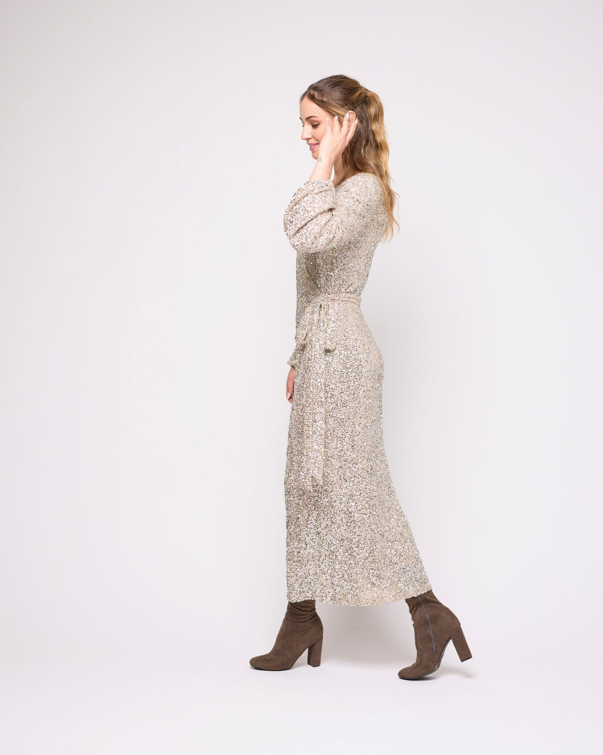 Silver Sequin Kira Wrap Dress