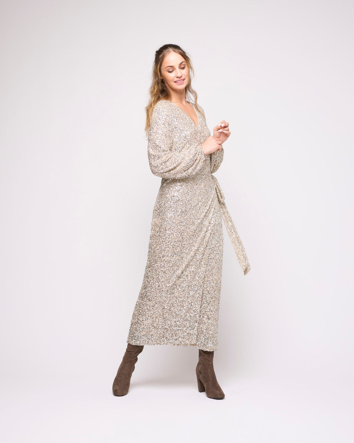 Silver Sequin Kira Wrap Dress