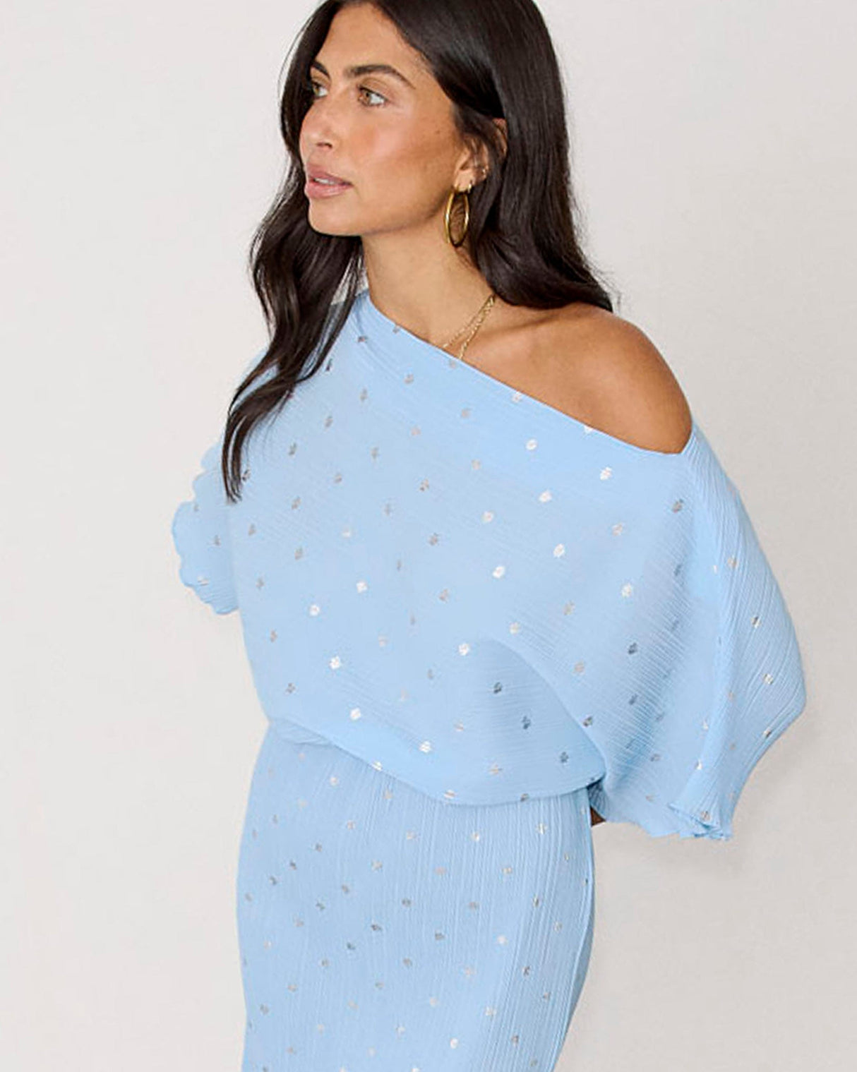 Blue Tilly Metallic Print Dress