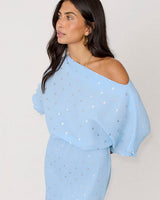 Blue Tilly Metallic Print Dress