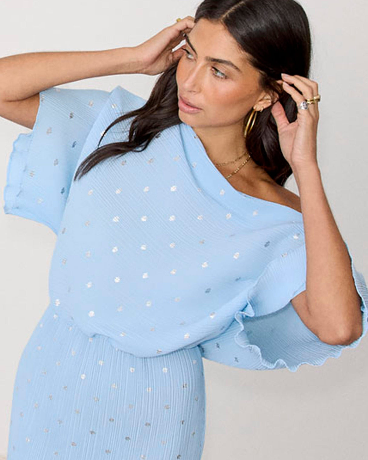 Blue Tilly Metallic Print Dress