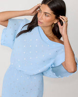 Blue Tilly Metallic Print Dress