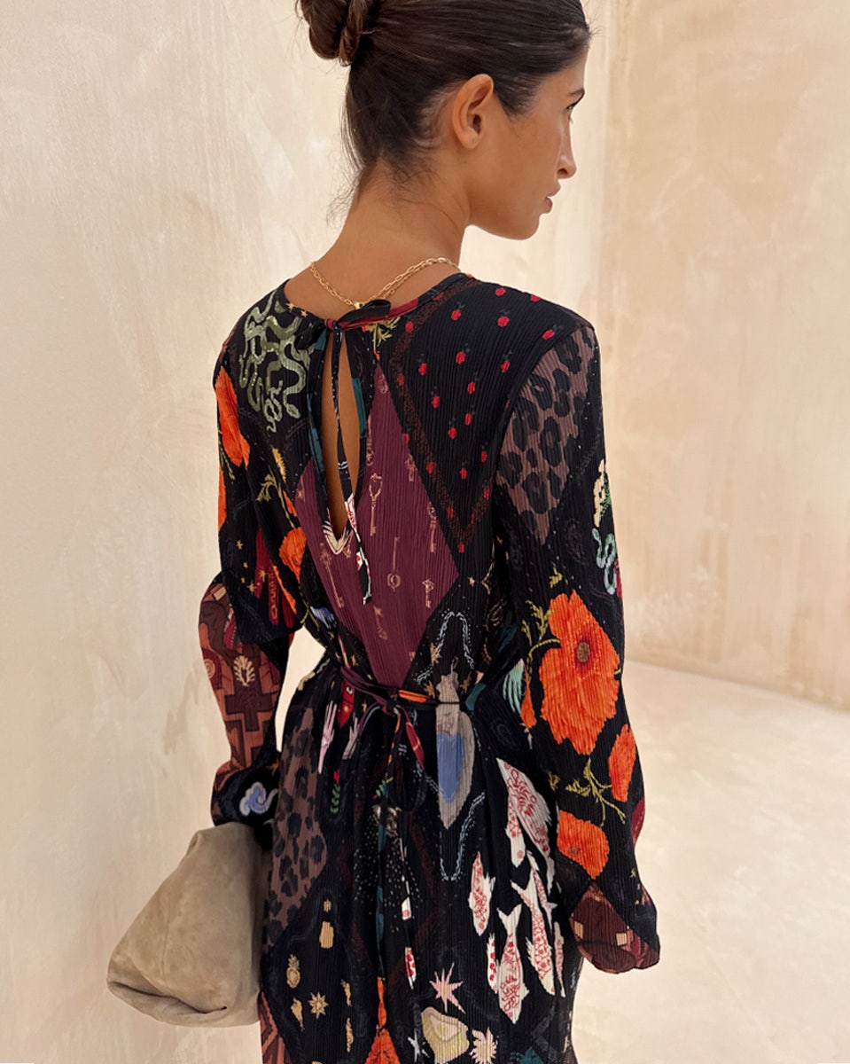 Multicolour-Night-Garden-Gaia-Plisse-Dress