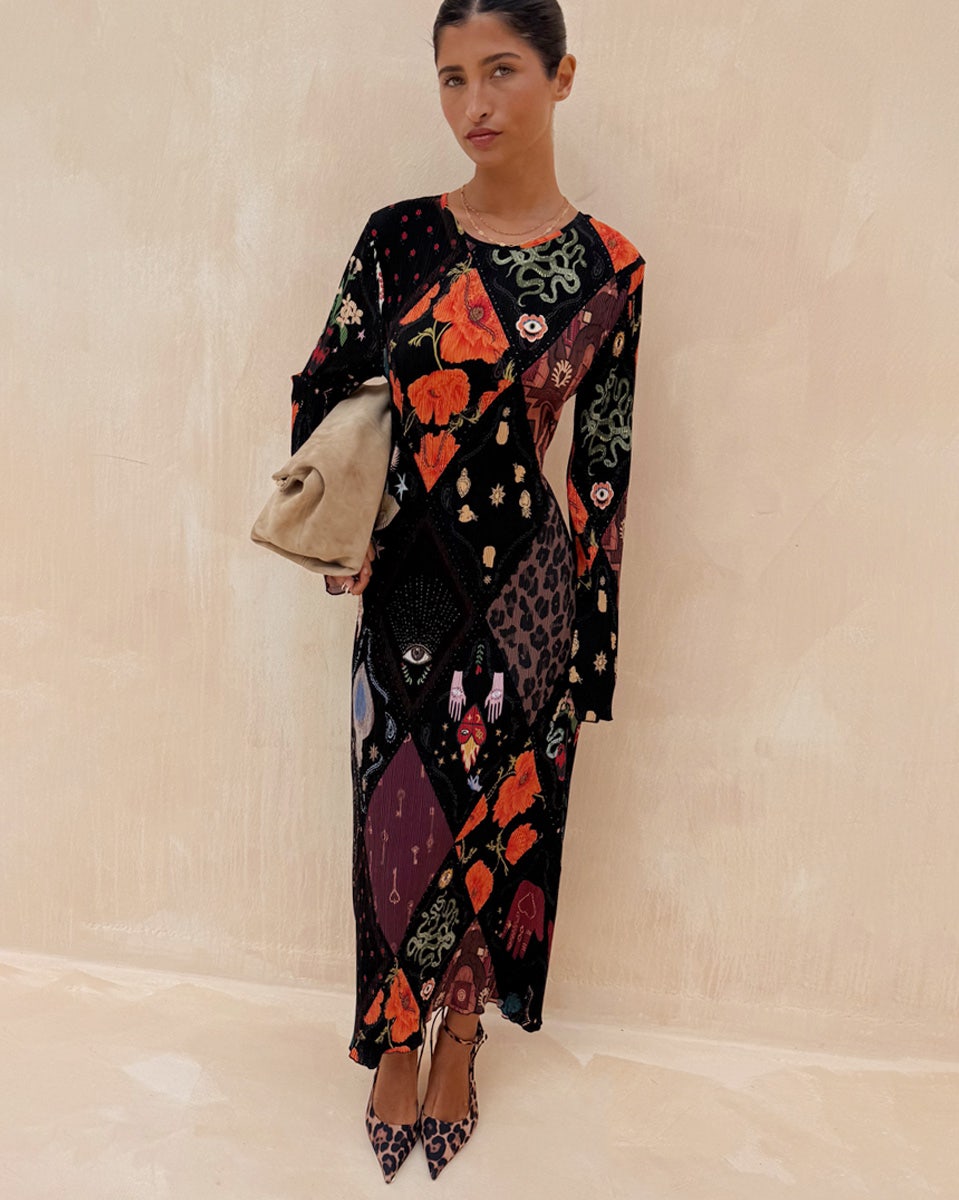 Multicolour-Night-Garden-Gaia-Plisse-Dress