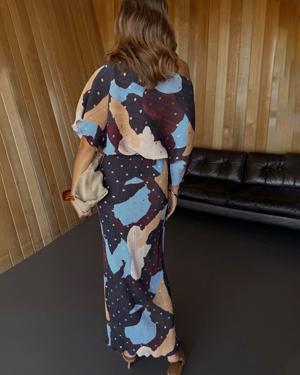 Black, Cream & Blue Mara Tilly Dress