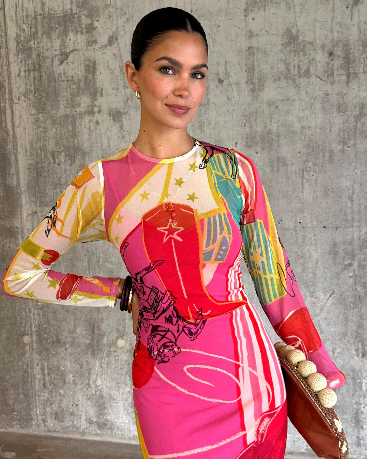 Pink Dallas Printed Mesh Dress