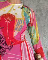 Pink Dallas Printed Mesh Dress