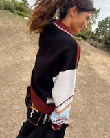 Multicolour Geometric Embroidered Cardigan