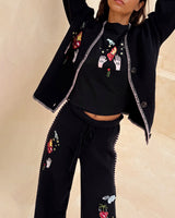 Black Night Garden Knit Joggers