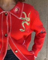 Red Mystical Cardigan With Collar