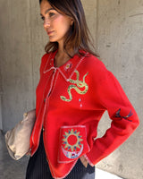 Red Mystical Cardigan With Collar