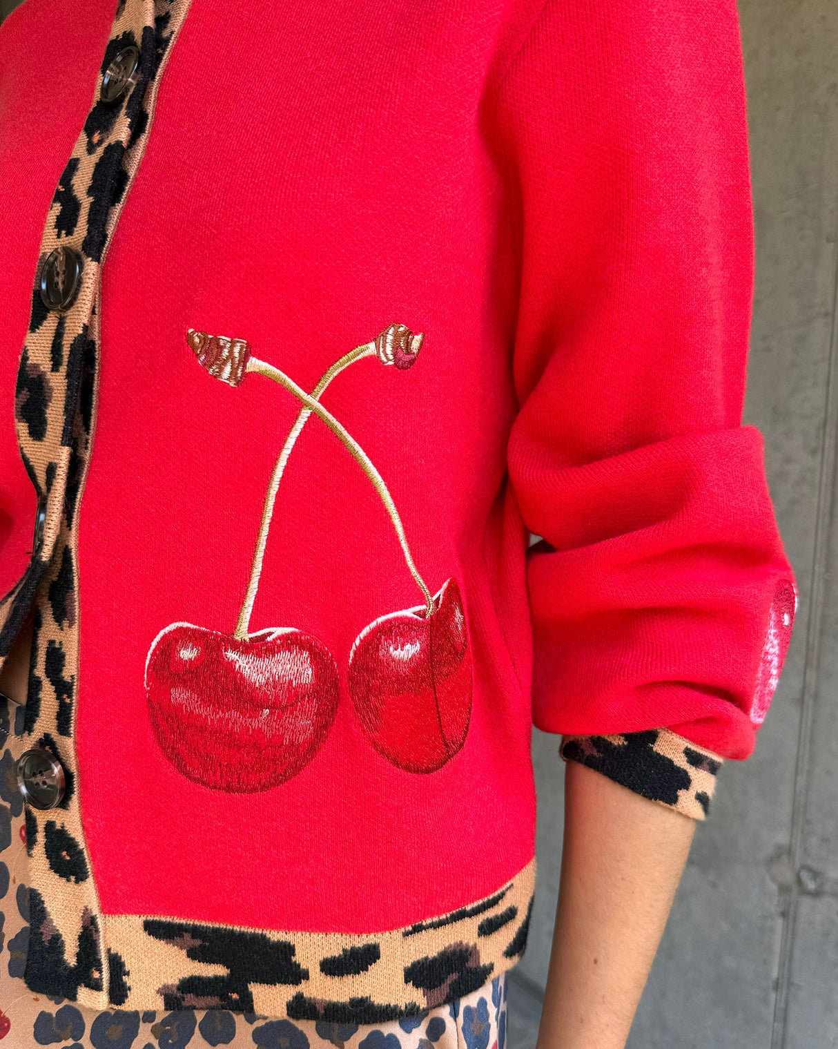 Cherry Holly & Leopard Cardigan