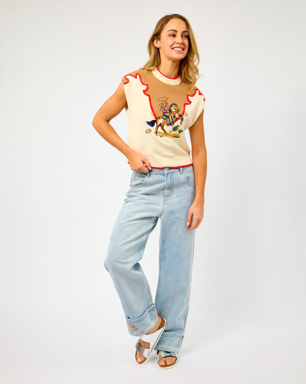 Brown & Cream Ro Cowgirl Knitted Tank Top