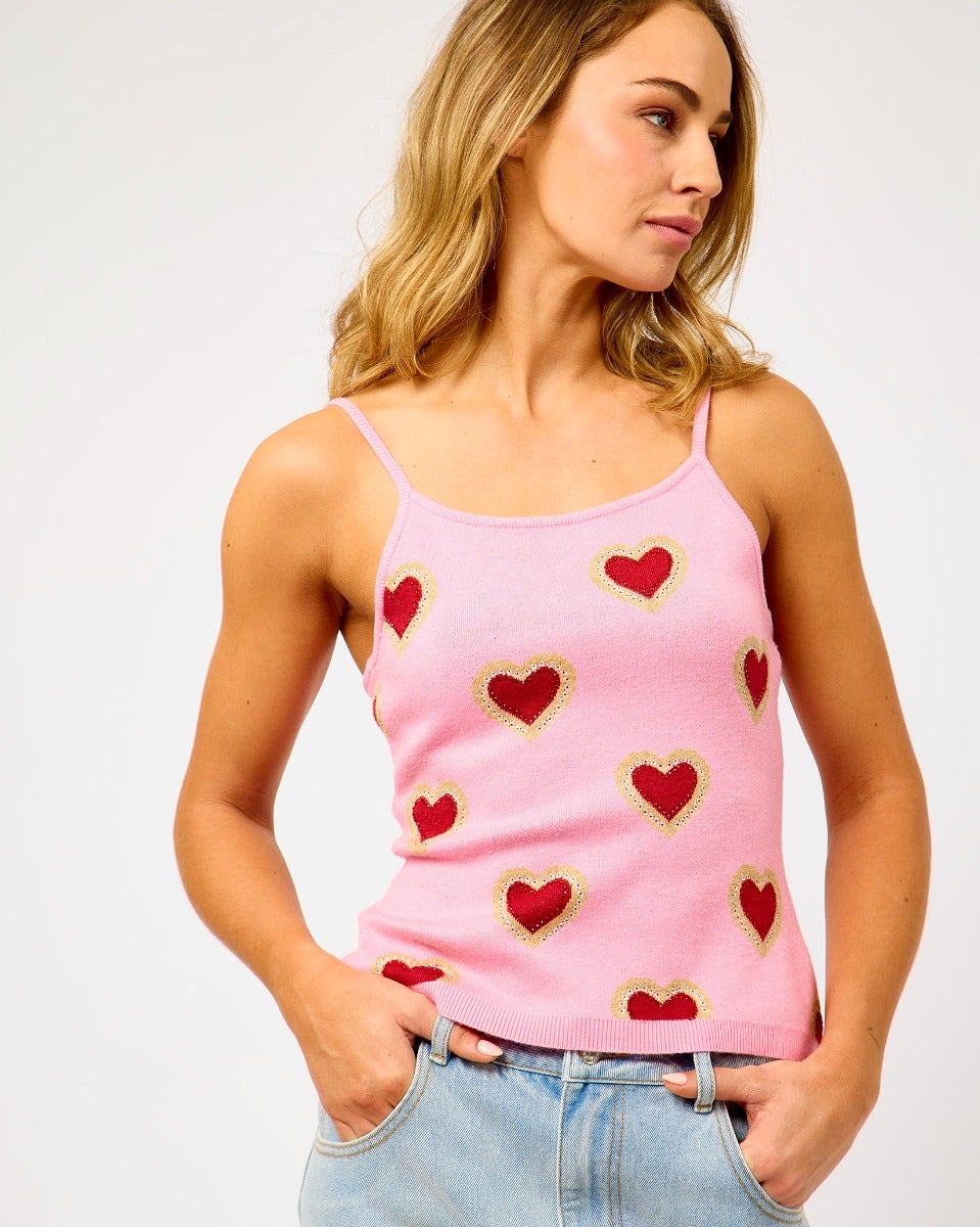 Pink Hearts Knit Tank Top