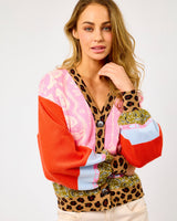 Multicolour Splice Bandana Printed Cardigan
