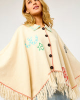 Cream Western Print Knitted Cape