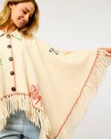 Cream Western Print Knitted Cape