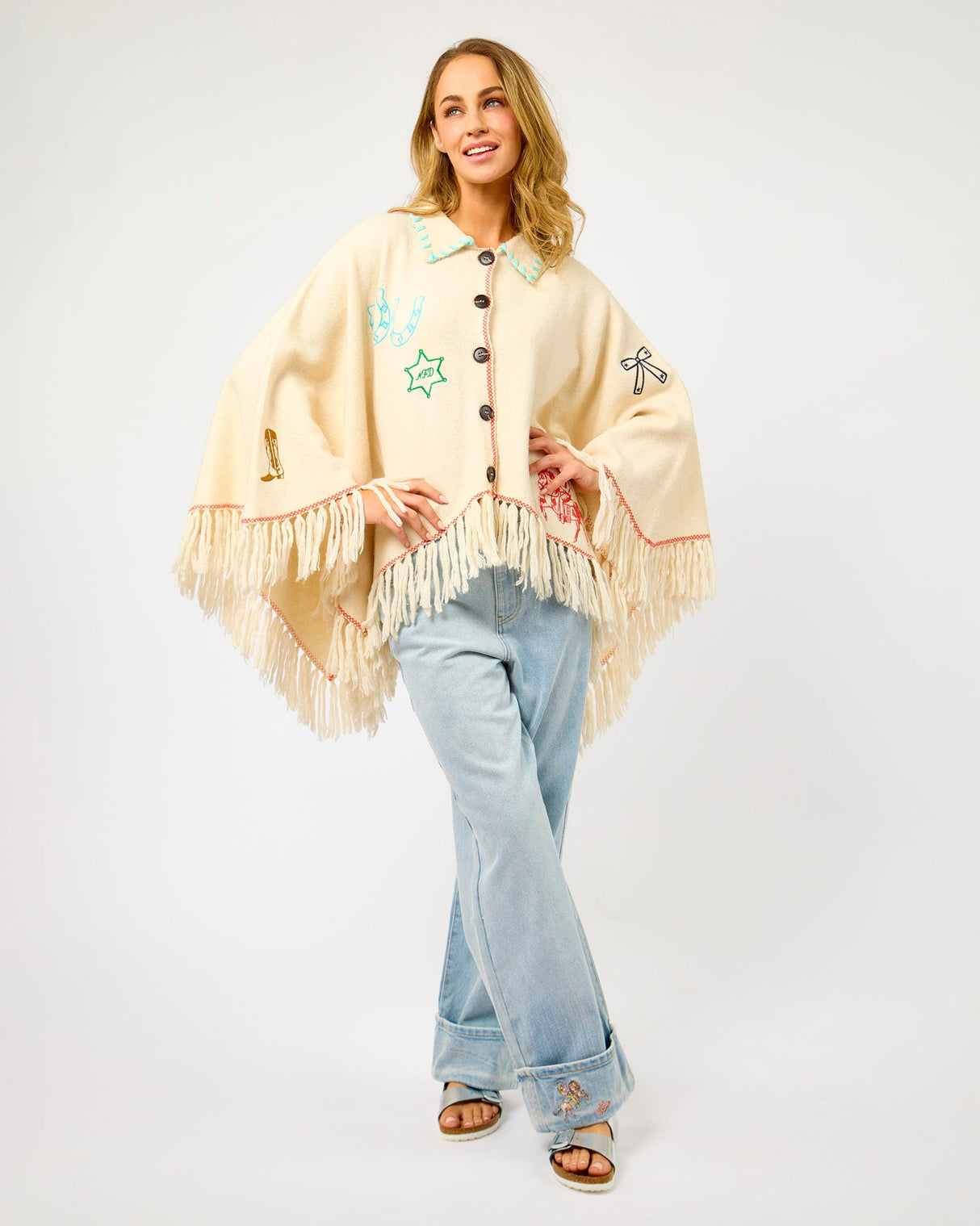 Cream Western Print Knitted Cape