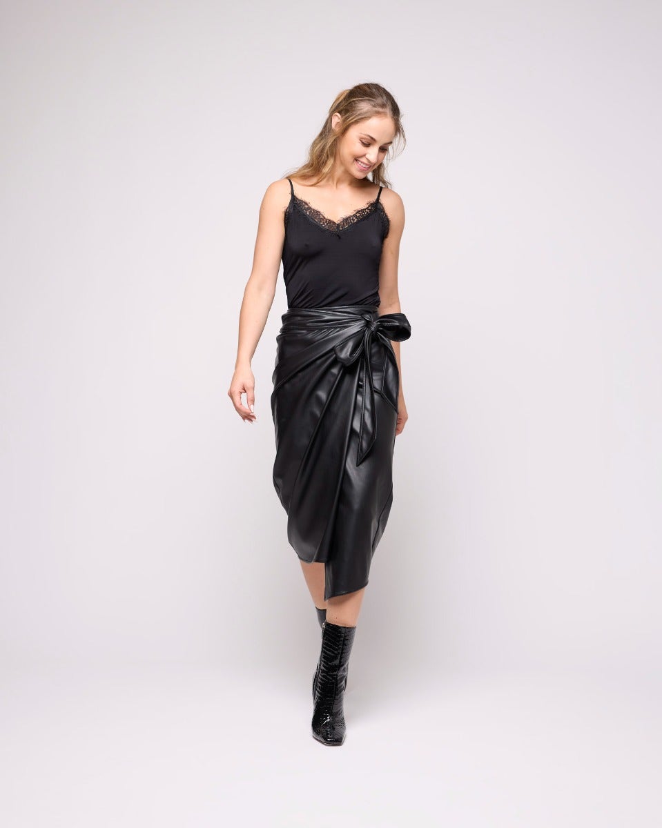 Black Jaspre Vegan Leather Wrap Skirt