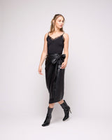 Black Jaspre Vegan Leather Wrap Skirt