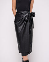Black Jaspre Vegan Leather Wrap Skirt