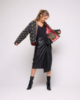 Black Jaspre Vegan Leather Wrap Skirt