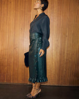 Bottle Green Faux Leather Ruffle Skirt