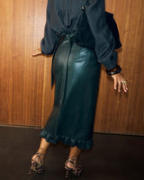 Bottle Green Faux Leather Ruffle Skirt