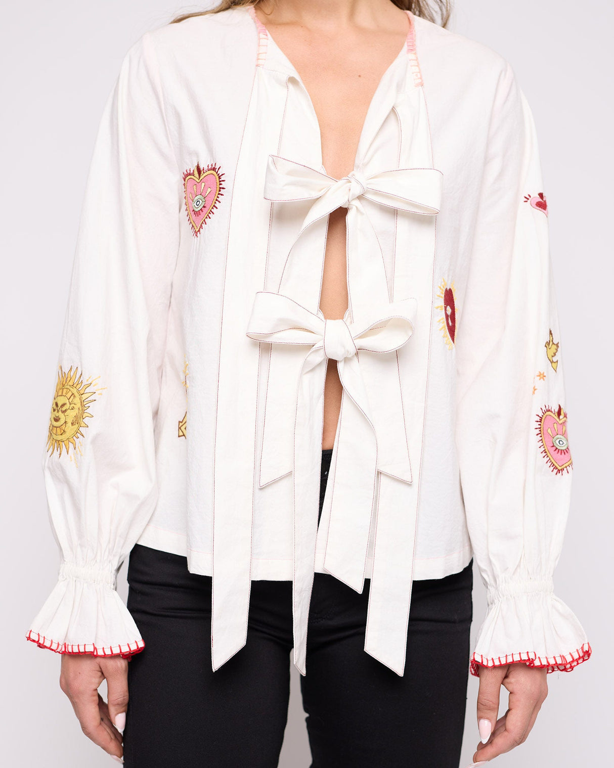 White Mystical Embroidered Tie Shirt