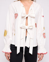 White Mystical Embroidered Tie Shirt