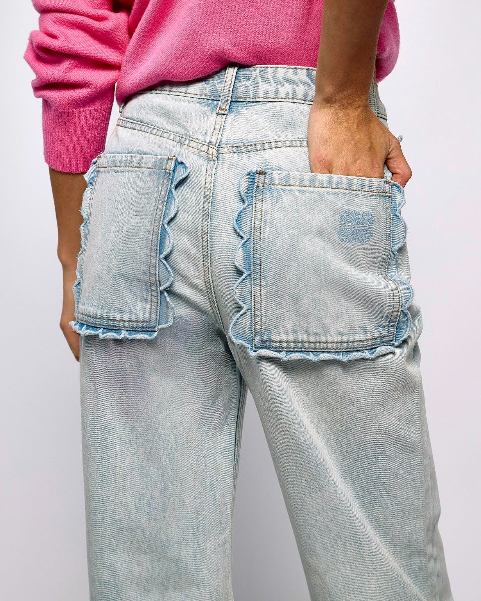 Blue Denim Scallop Detail Jeans