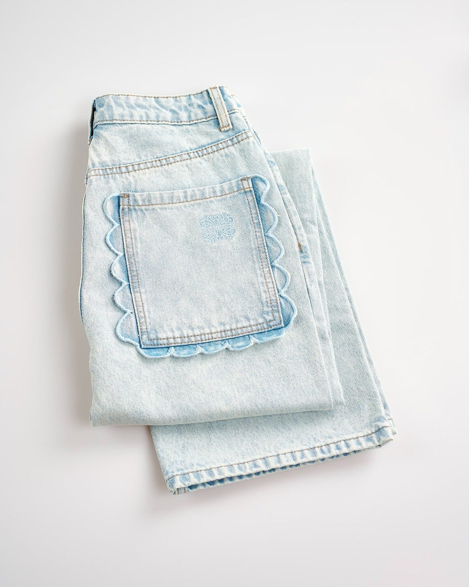 Blue Denim Scallop Detail Jeans