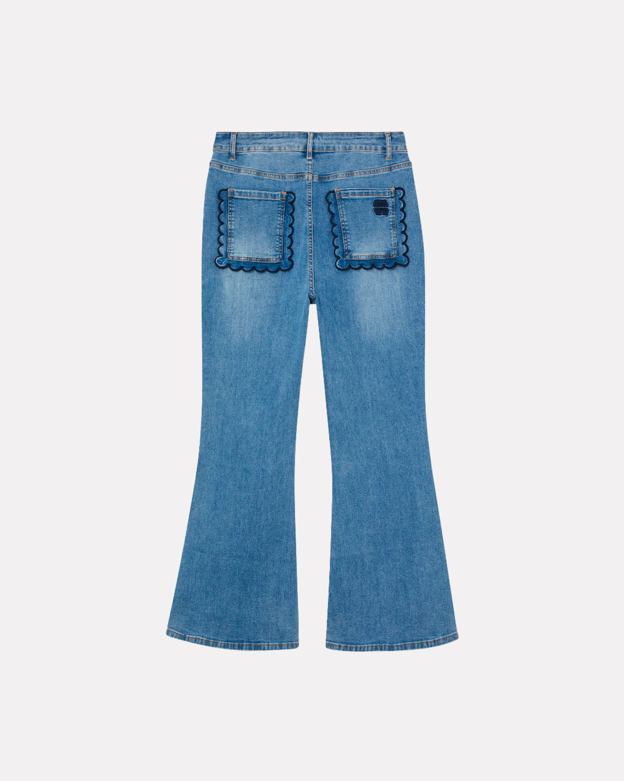 Blue Wash Flare Scallop Jeans