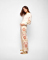 Cream Embroidered Scallop Jeans