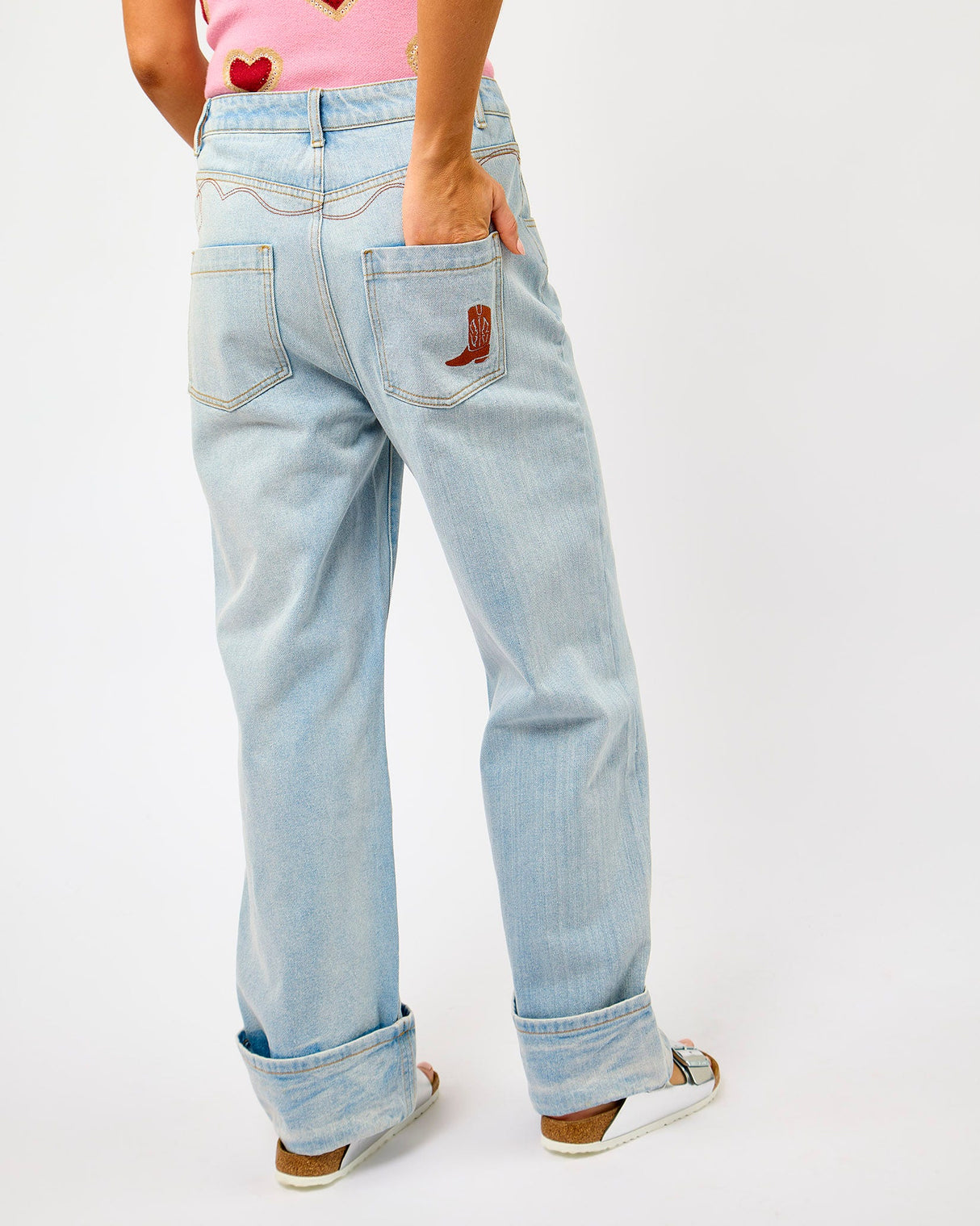 Blue-Light-Wash-Cowboy-Turn-Up-Jeans