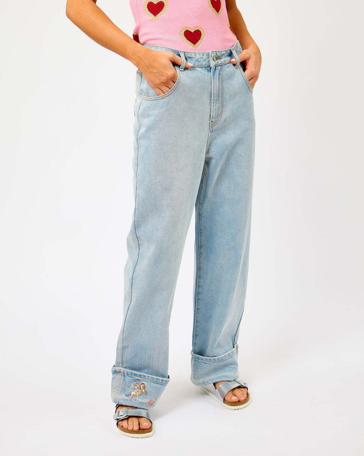 Blue Light Wash Cowboy Turn Up Jeans