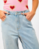 Blue Light Wash Cowboy Turn Up Jeans