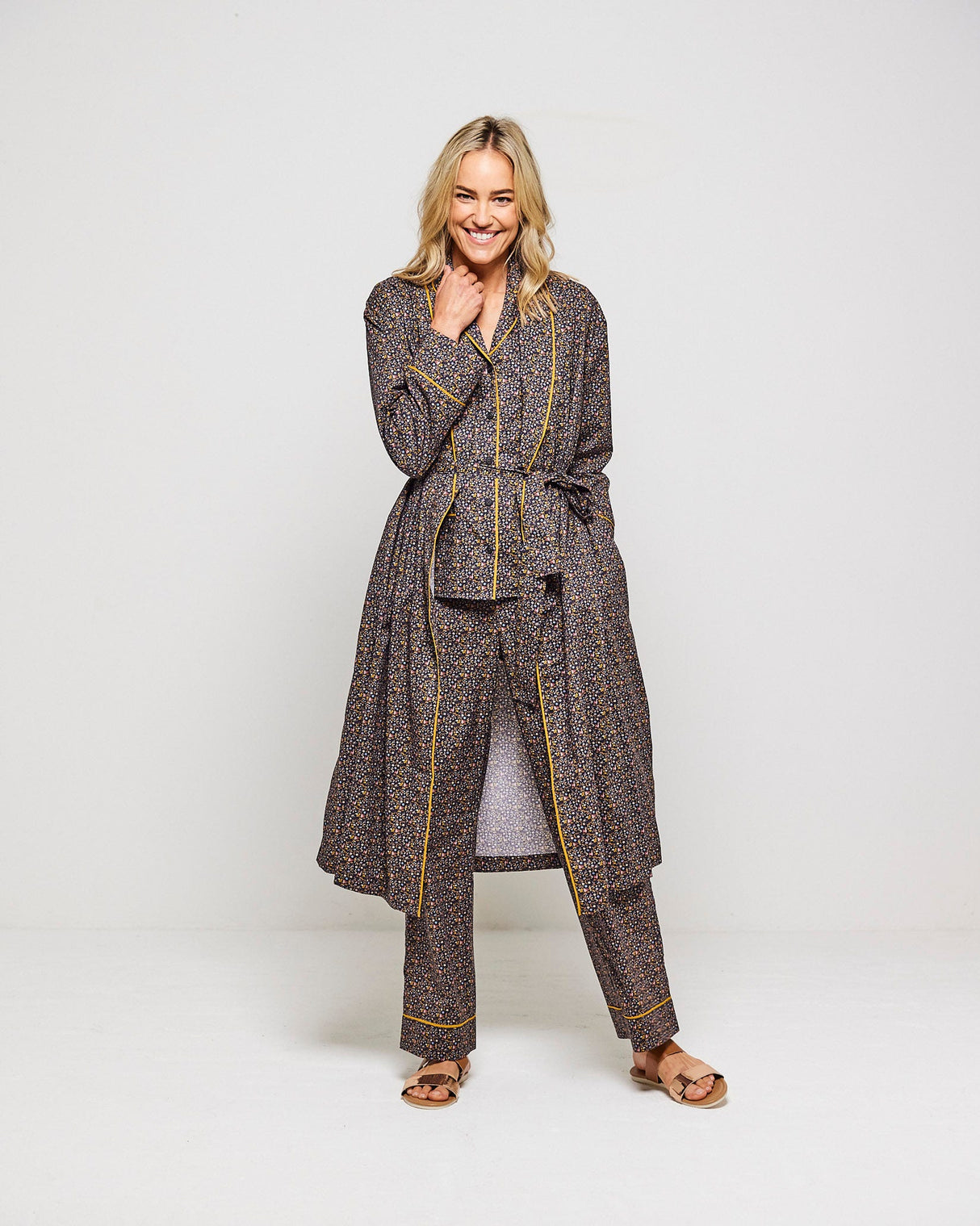 Navy Night Garden Cotton Dressing Gown