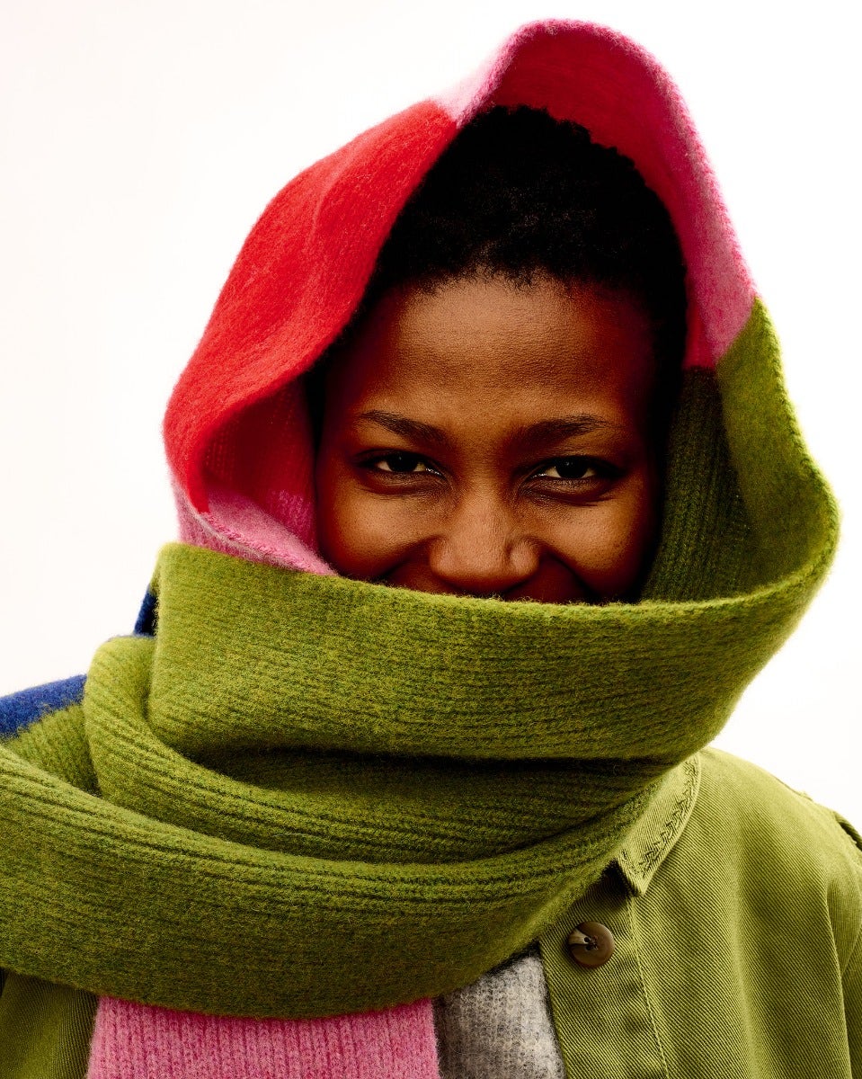 Nougat Pink & Moss Brushed Lambswool Scarf